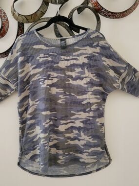 Lildy Green Cream Camo Knit Tunic Top